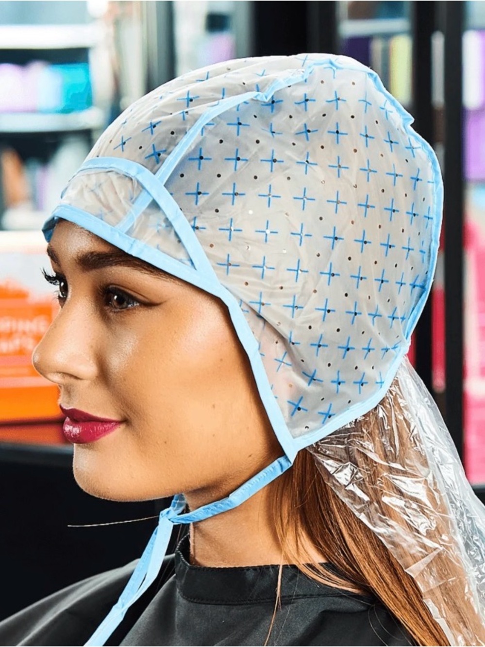 Blue Patterned Salon Cap for Women